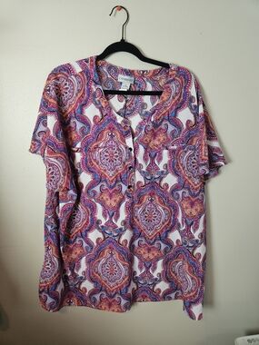 Catherines Pink Paisley Button Front Blouse